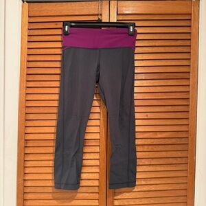 Lululemon Run Full Tilt Crop Purple and Black Leggings Sz 2